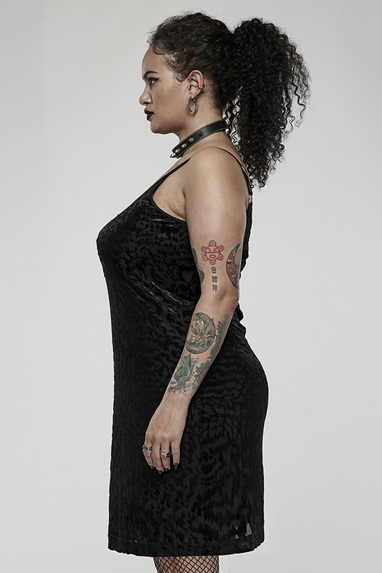 Bat Print Embroidered Adjustable Strap Plus Size Gothic Dress