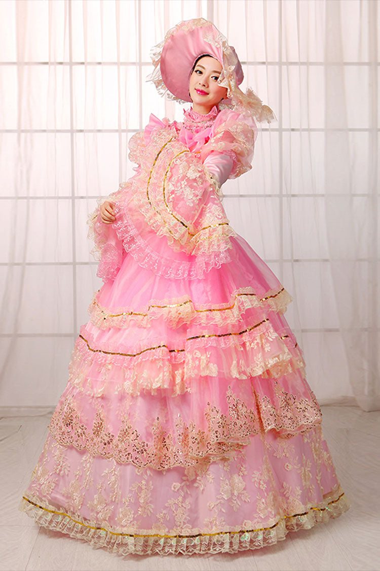 Rose Trumpet Sleeves High Waist Cutout Embroidery Print Multi-Layer Victorian Lolita Ball Gown