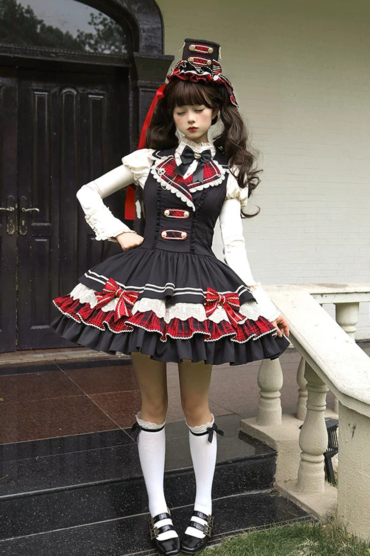 Classic Gothic V-Neck Multi-Layered Printed Ruffled JSK Dress - Honor Guard Gala