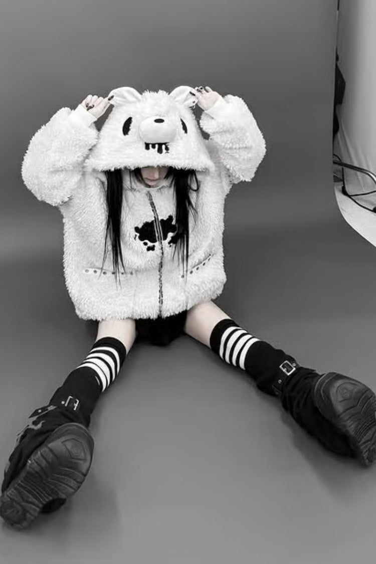 Ivory Bear-Ear Hooded Zip-Up Gothic Lolita Coat