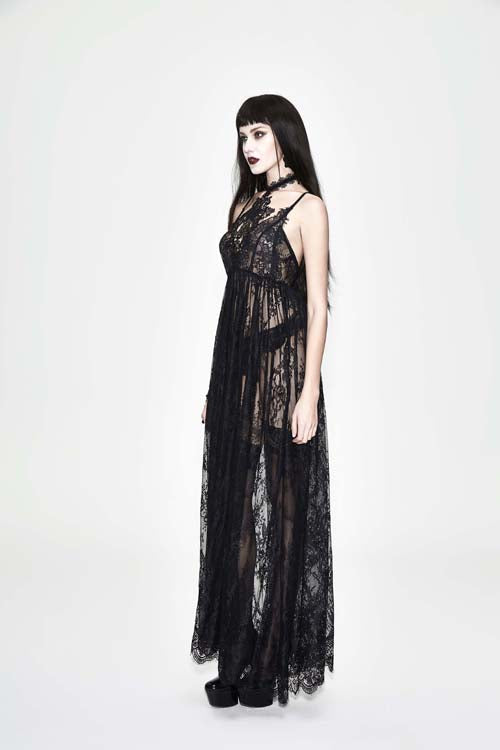 Sexy Halter Gothic Dress with Transparent Lace and High Waist
