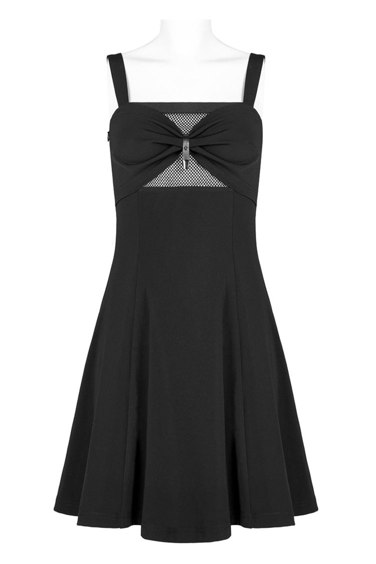 Suspender Hollow Mesh Metal PU Buckle Bow Sleeveless Punk Dress