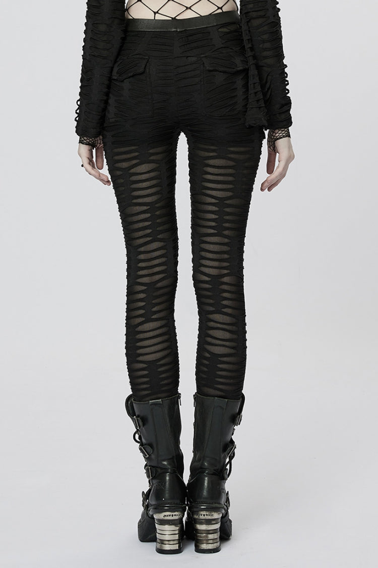 Slim Ripped Tie-Dyed Metal Loop Steampunk Leggings, Two Shades