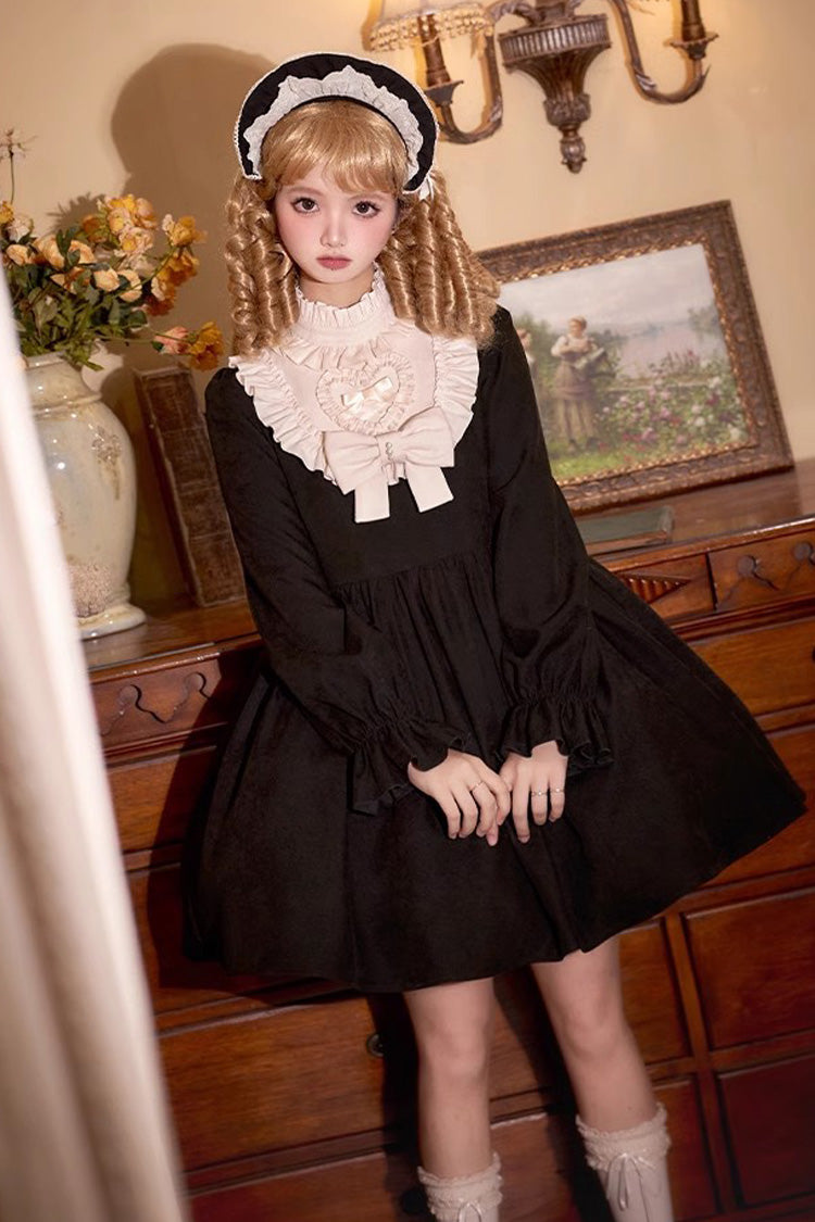 Black Long Sleeve Bow Lace Vintage Dress - Twilight Choir