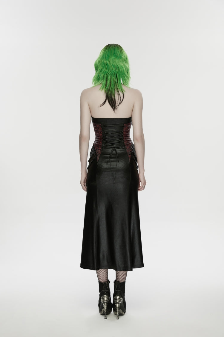 Crimson & Noir Halter Neck Sleeveless Buckle Detail Punk Mini Dress