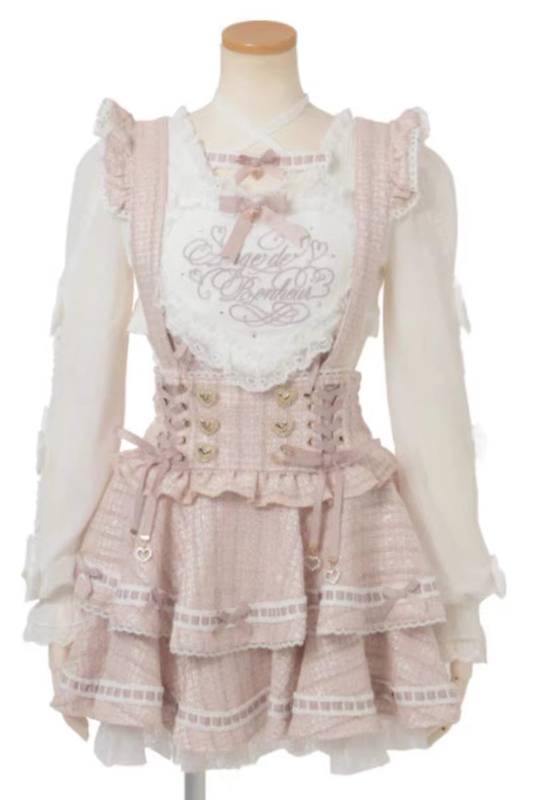 Enchanting Layered Printed Lace Suspender Skirt with Ruffles in Three Variants