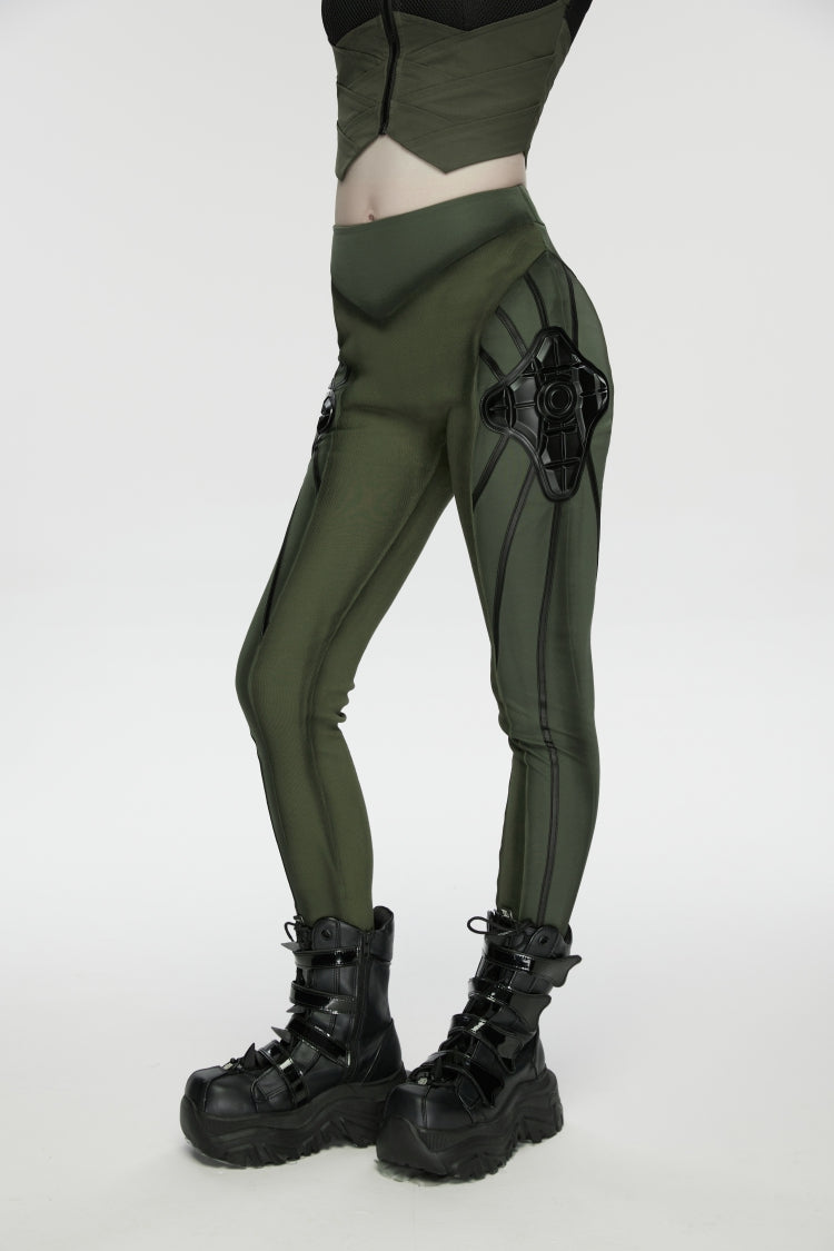 Armor-Accentuated Paneled Slim Punk Leggings