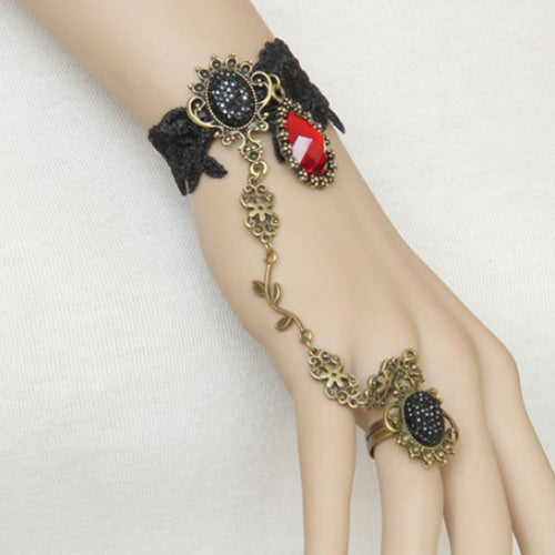 Vampire Lace Ruby Gothic Lolita Ring and Bracelet Set