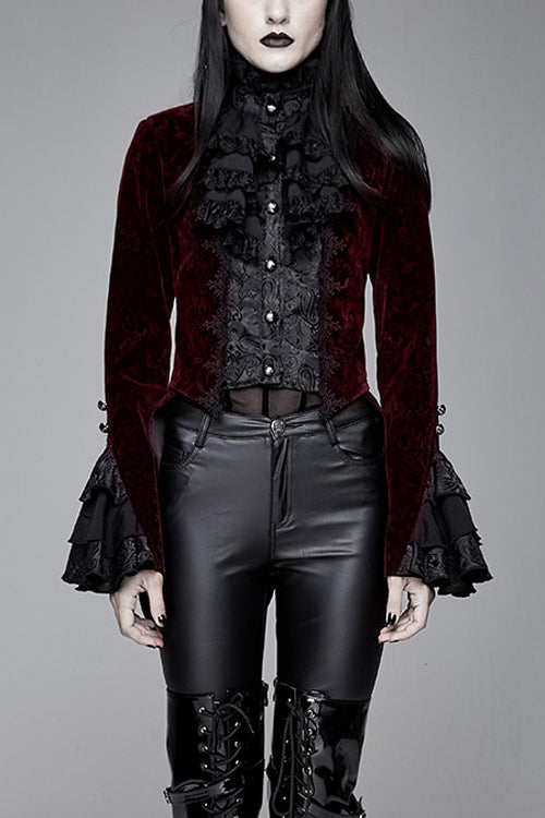 Scarlet Velvet Jacquard Swallowtail Gothic Overcoat