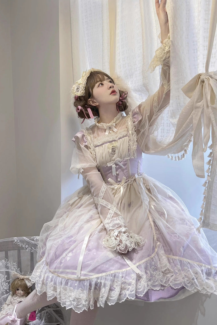 Ballet Rabbit Print JSK Dress with Doll Design, Sweet Lolita