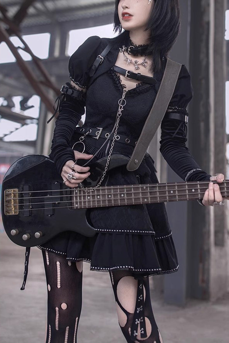 Graphite JSK Dress with Poetic Print and Lace Details