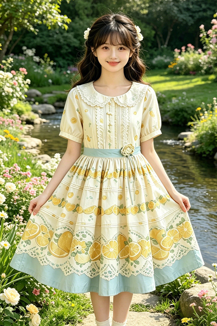 Doll Collar Short Sleeve Lemon Printed Plus Size Sweet Lolita Dress