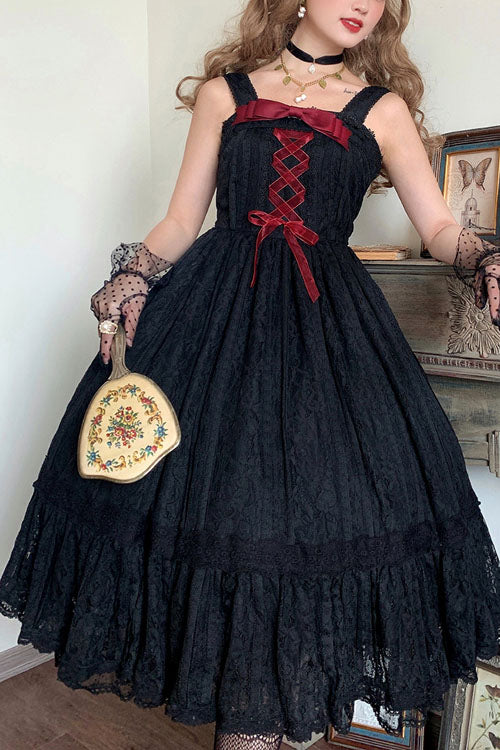 Black Vintage Rose Multi-Layer Embroidery Ruffled Sweet Lolita JSK Dress - Altfashion Shop