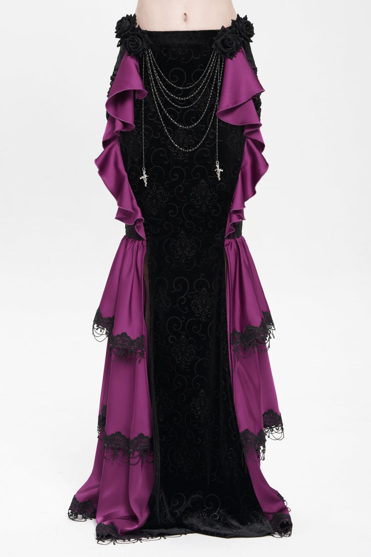 Violet Blossom Lace-Up Rose Chain Gothic Fish-Tail Skirt