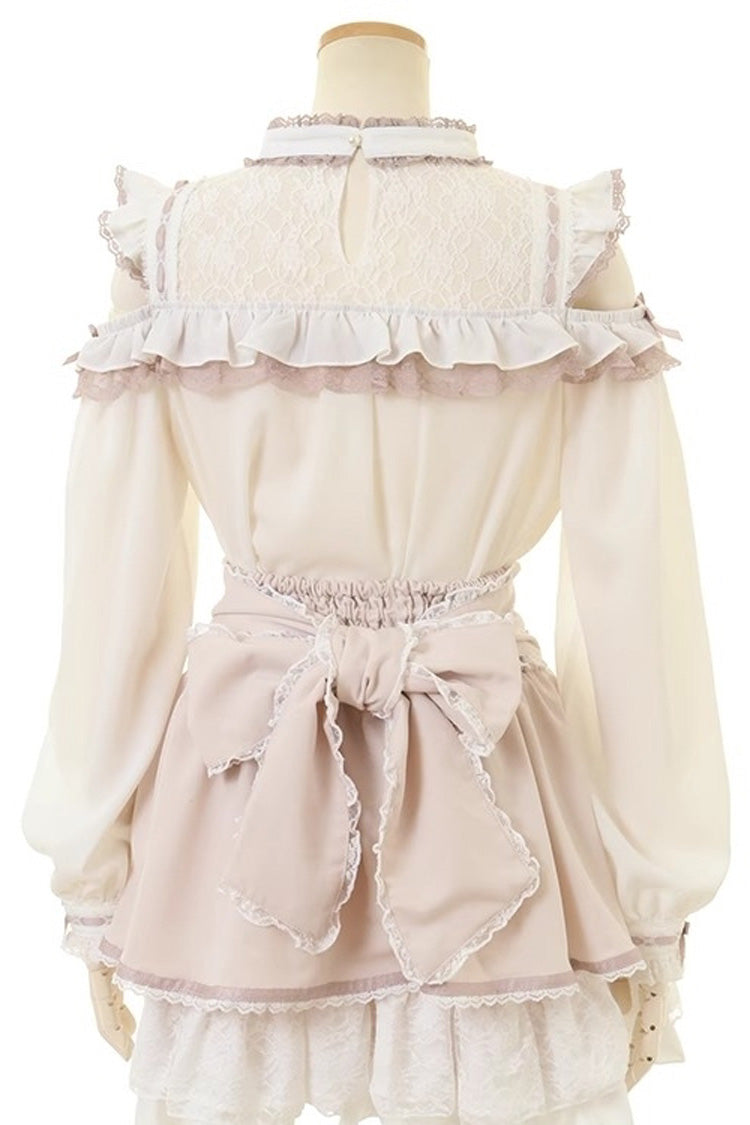 Chic Off-Shoulder Bow-Embellished Lace Blouse with Choker in Three Tones