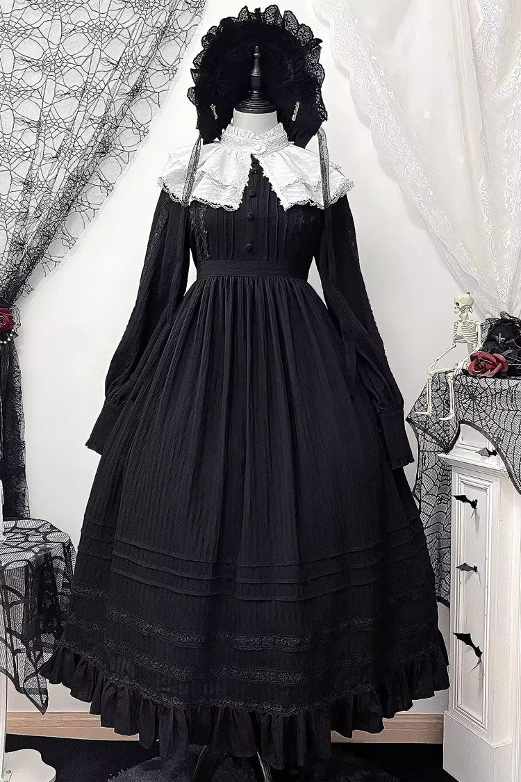 Quiet Place Jacquard Ruffle Embroidered Bow Gothic Lolita Dress