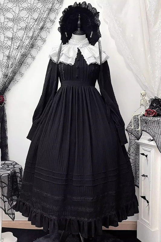Quiet Place Jacquard Ruffle Embroidered Bow Gothic Lolita Dress