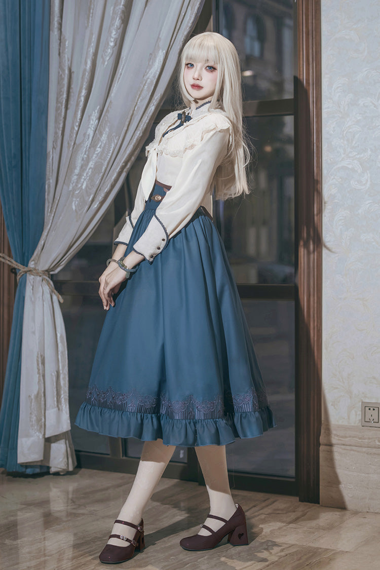 Sapphire Lace-Up Embroidered Sweet Elegant Lolita Skirt with Ruffle