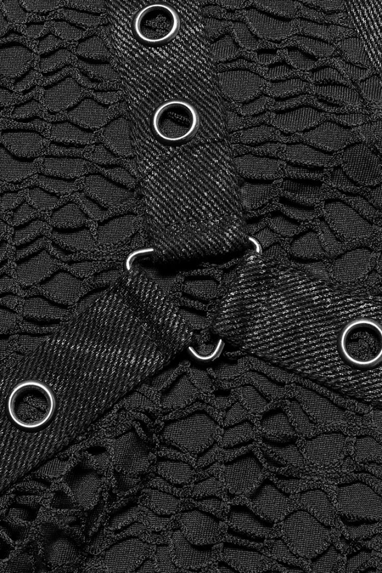 Steampunk Mesh Tee with Buckle Accents for Men