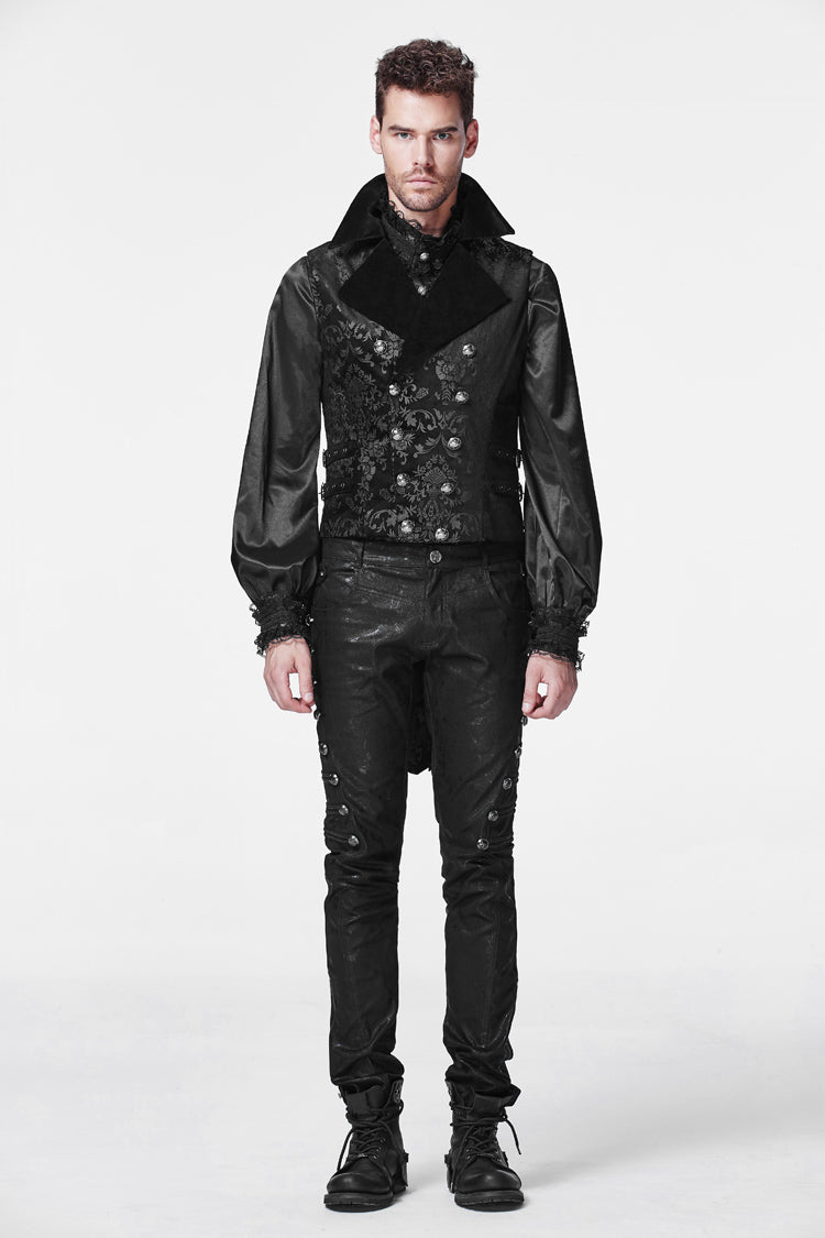 Men's Gothic Vest with Swallowtail Hem & Print, Double-Breasted