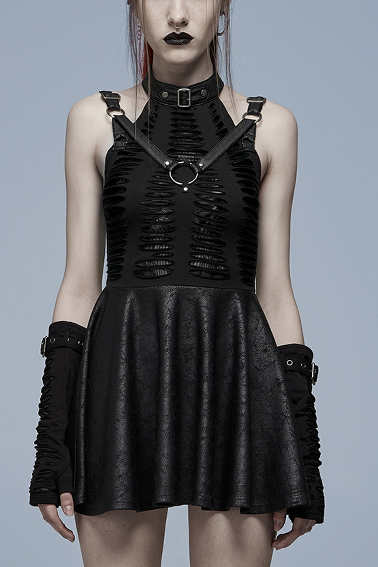 Sleeveless Spider Web Stitching Ripped Gothic Dress