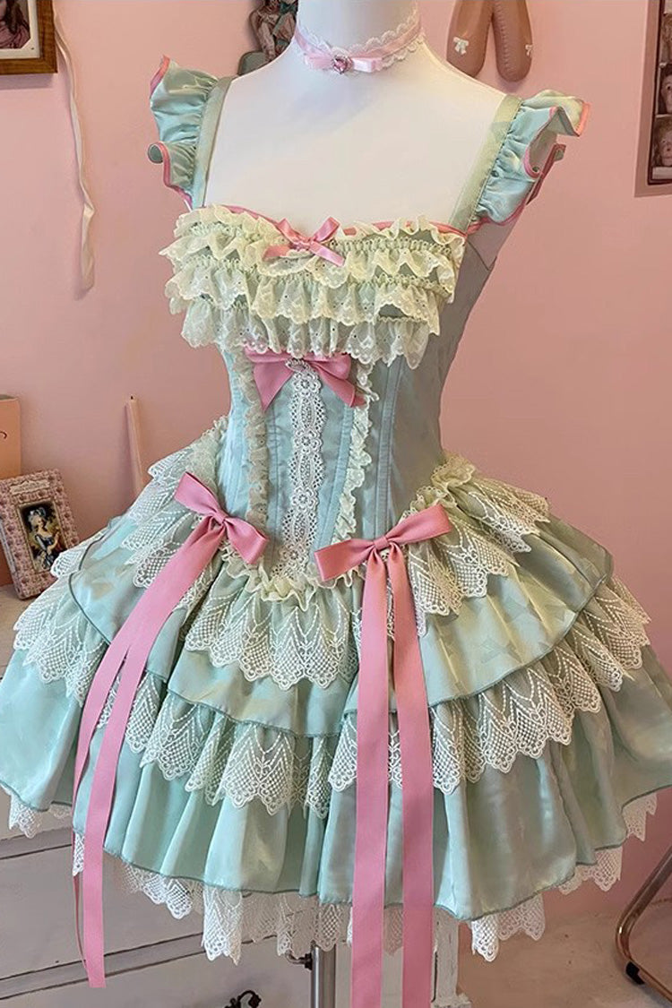 Green Multi-Layered Ruffled Bow Lace Sweet Ballet Lolita Dress