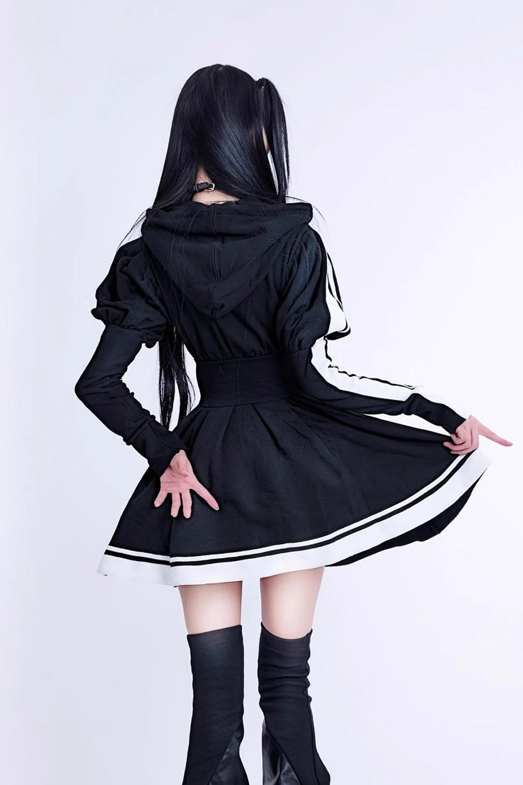 Punk Knit Midi Dress with Ribbon Accents - Jirai Kei