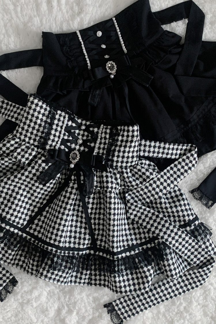 Black Ruffle Bowknot Lace Lace-Up Pearl Jirai Kei Japanese Skirt