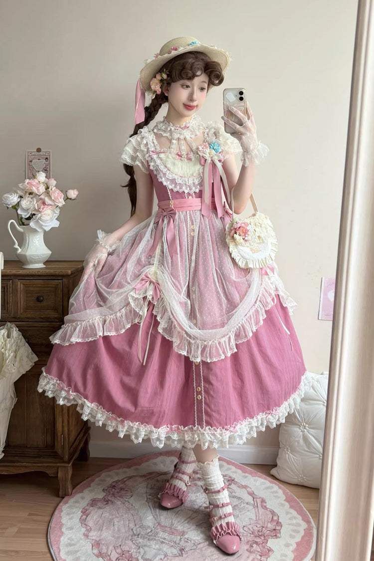 Sakura Spring JSK Dress - Sleeveless, Ruffled Bow, Long