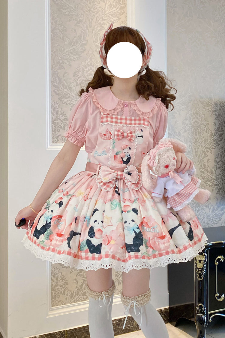 Panda Peach Printed Bow Sweet Lolita Strap Dress