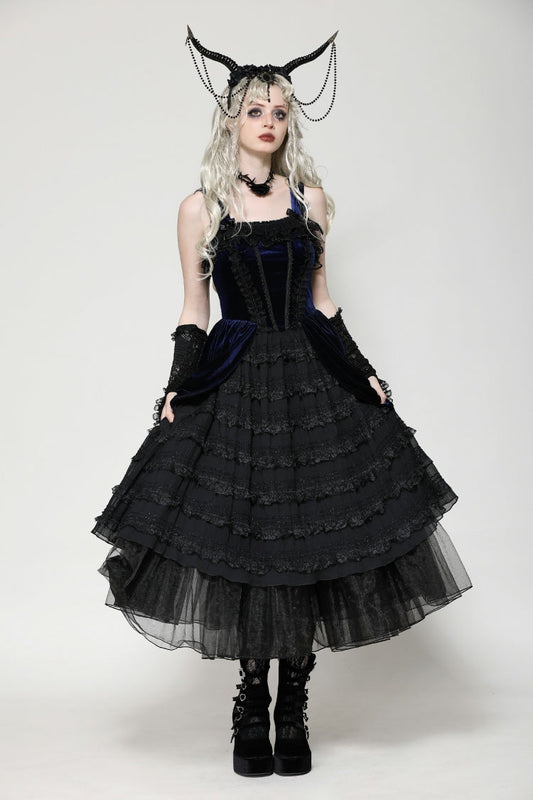 Sleeveless Multi-Layered Ruffled Lace Gothic Slip Dress Wedding Dress