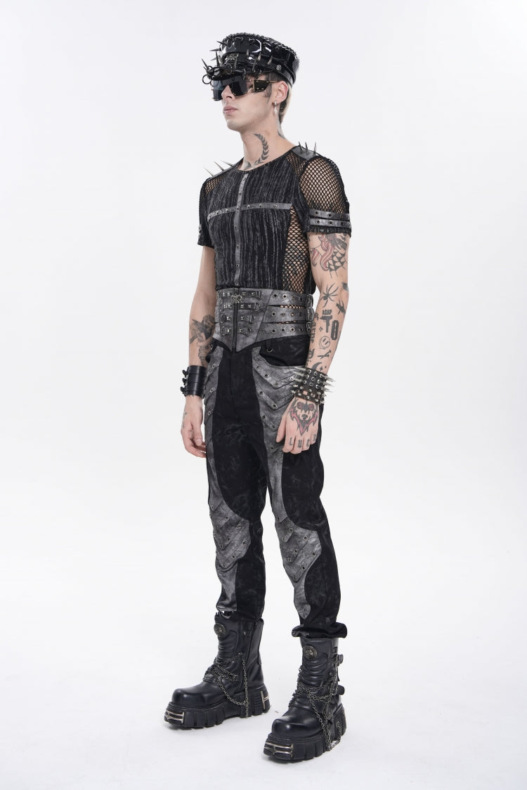 Studded Zippered Eyelet Punk Belt, Black Layered