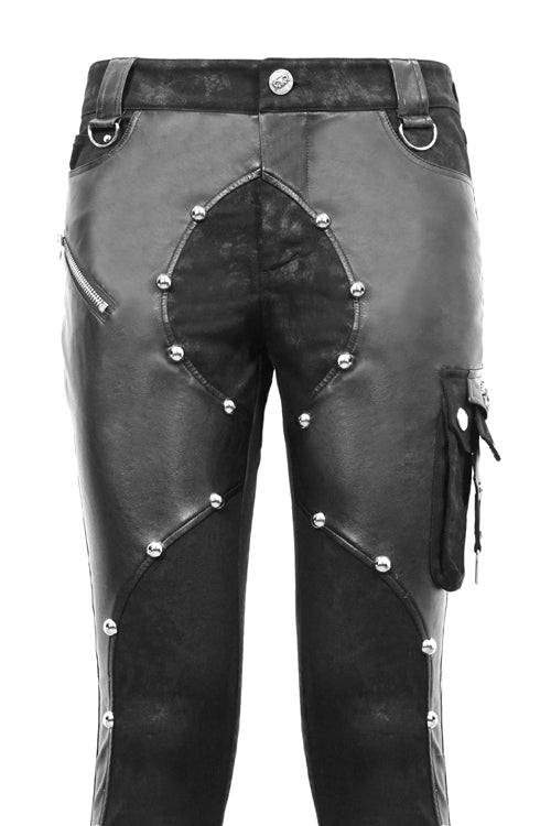 Studded Asymmetric Patchwork Leather Pants for Men