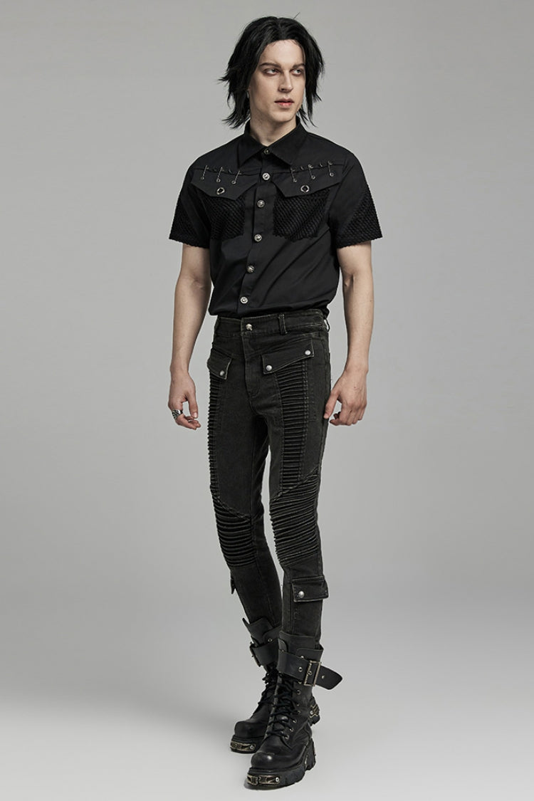 Punk Men's Pleated Cargo Pants, Jet Black