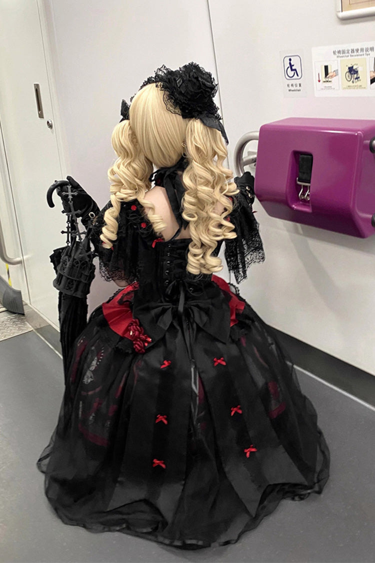 Red Printed Embroidered Gothic Lolita Skirt Dress