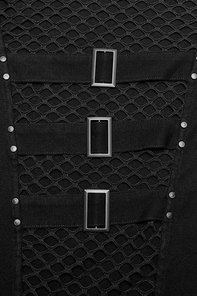 Hooded Steampunk Mesh Shirt with Stitching for Men