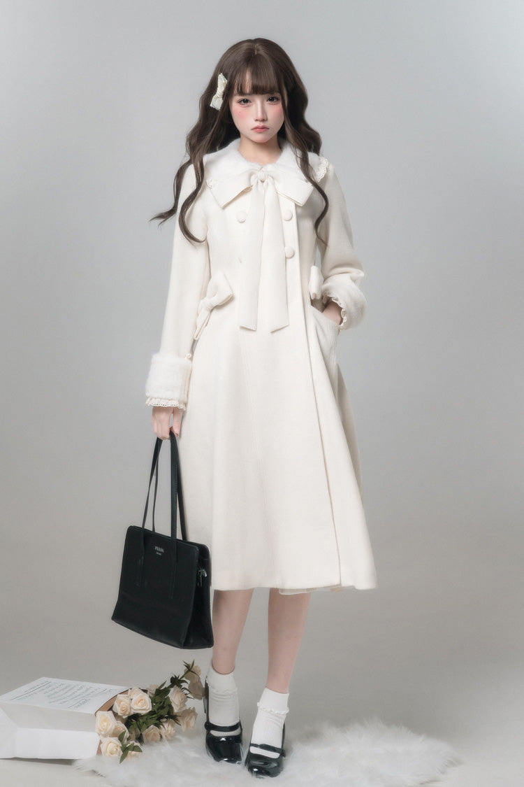 Ivory Doll Collar Long Sleeve Bow Sweet Coat