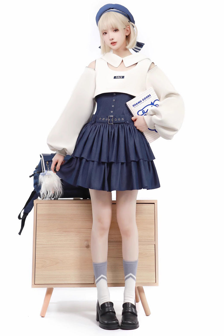 Navy Double Layer Ruffle Sweet Lolita JSK Dress