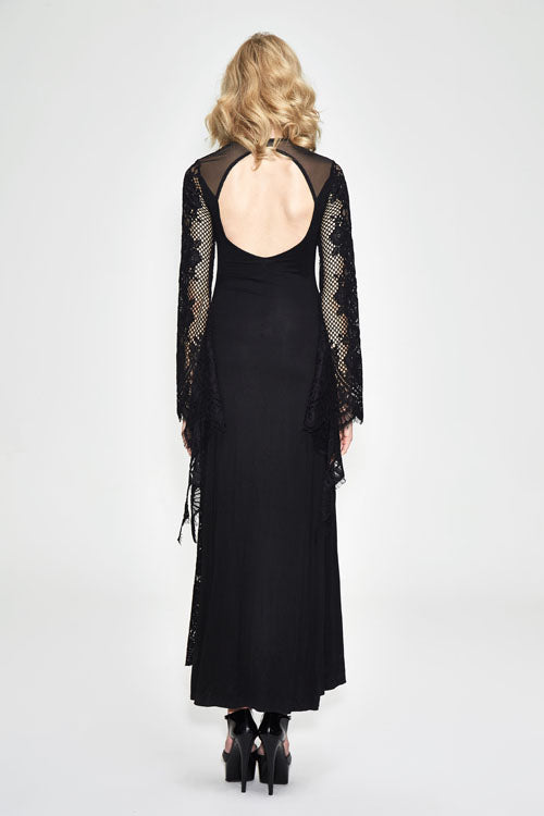 Elegant Lace Flared Long-Sleeve Gothic Dress
