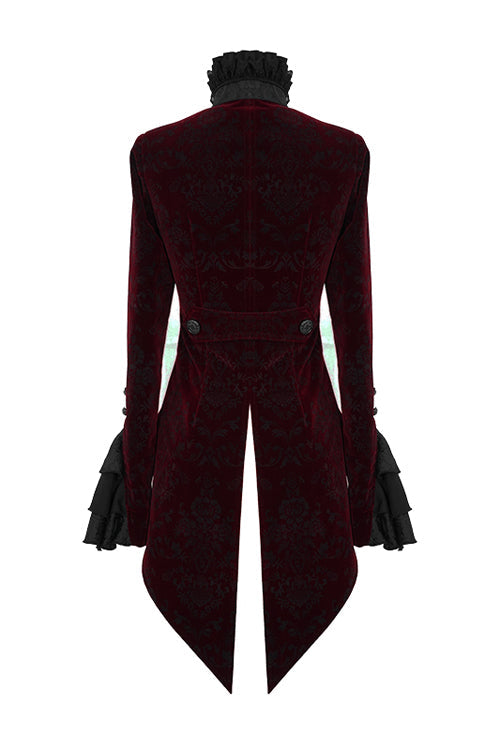 Scarlet Velvet Jacquard Swallowtail Gothic Overcoat