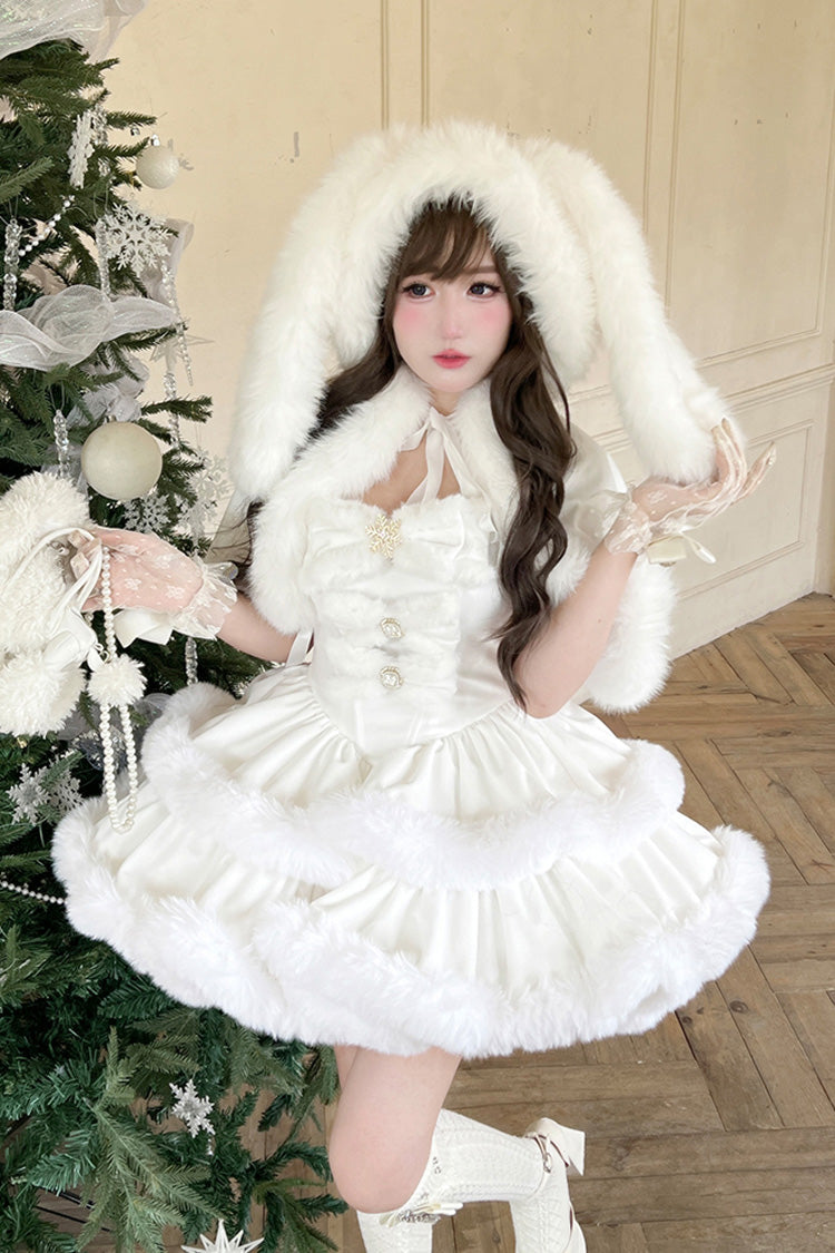 Ivory Double-Layered Bow Princess Strapless Dress
