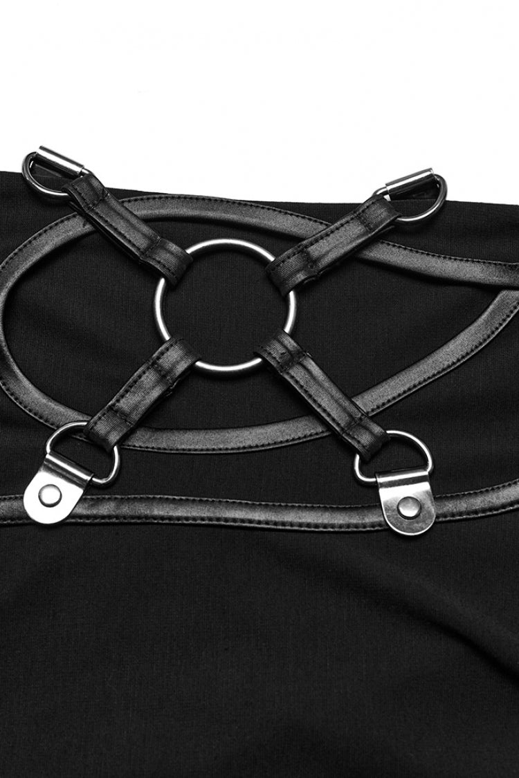 Fierce Black Lace-Up Ripped Side Slit Halter Punk Dress