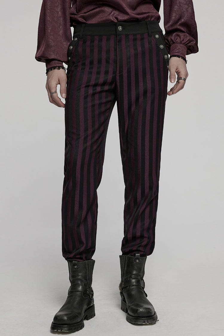 Crimson & Noir Striped High-Rise Gothic Trousers for Men
