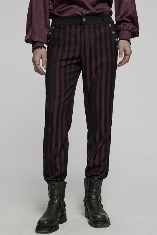 Crimson & Noir Striped High-Rise Gothic Trousers for Men