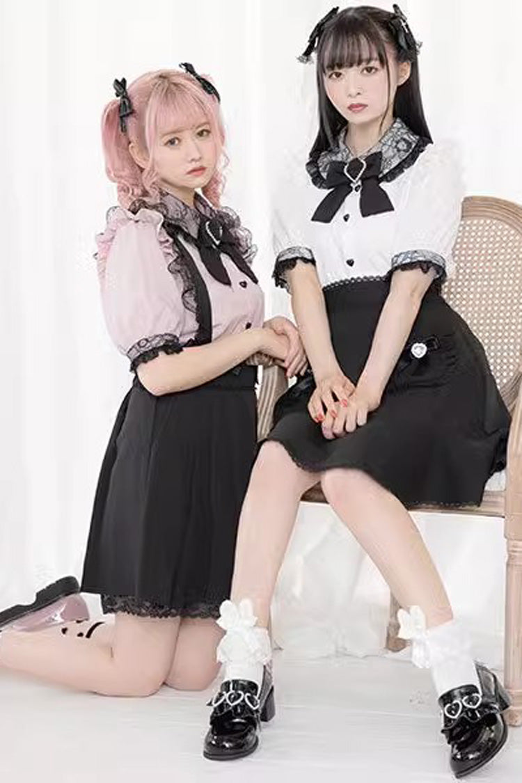 Japanese Lolita Blouse with Doll Collar, Short Sleeves, and Bow, 4 Colors