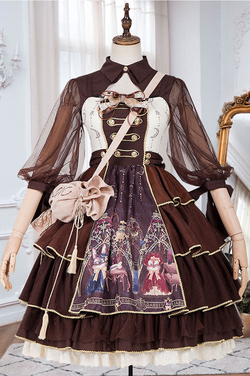 Chocolate Japanese Alchemist Theme Bowknot Multi-Layer Ruffled Classic Lolita JSK