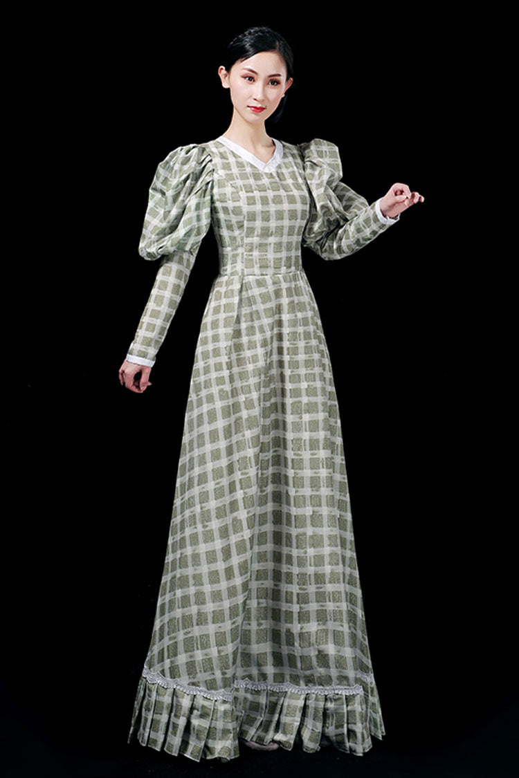 Emerald Plaid High-Waist Ruffled Victorian Lolita Evening Gown