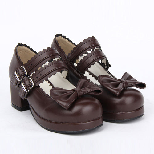 Sweet Lolita Shoes with Double Buckle and Bowknot