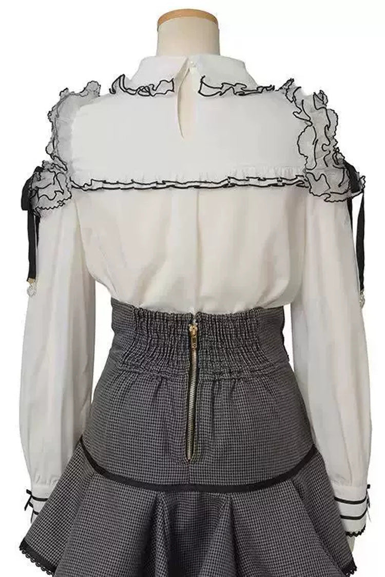 Charming Off-Shoulder Bow-Embellished Two-Piece Outfit with High-Waist Printed Skirt