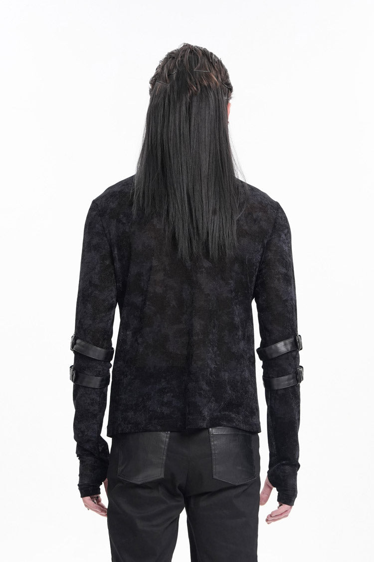 Midnight Crewneck Long-Sleeve Buckle Star Studded Gothic Tee for Men